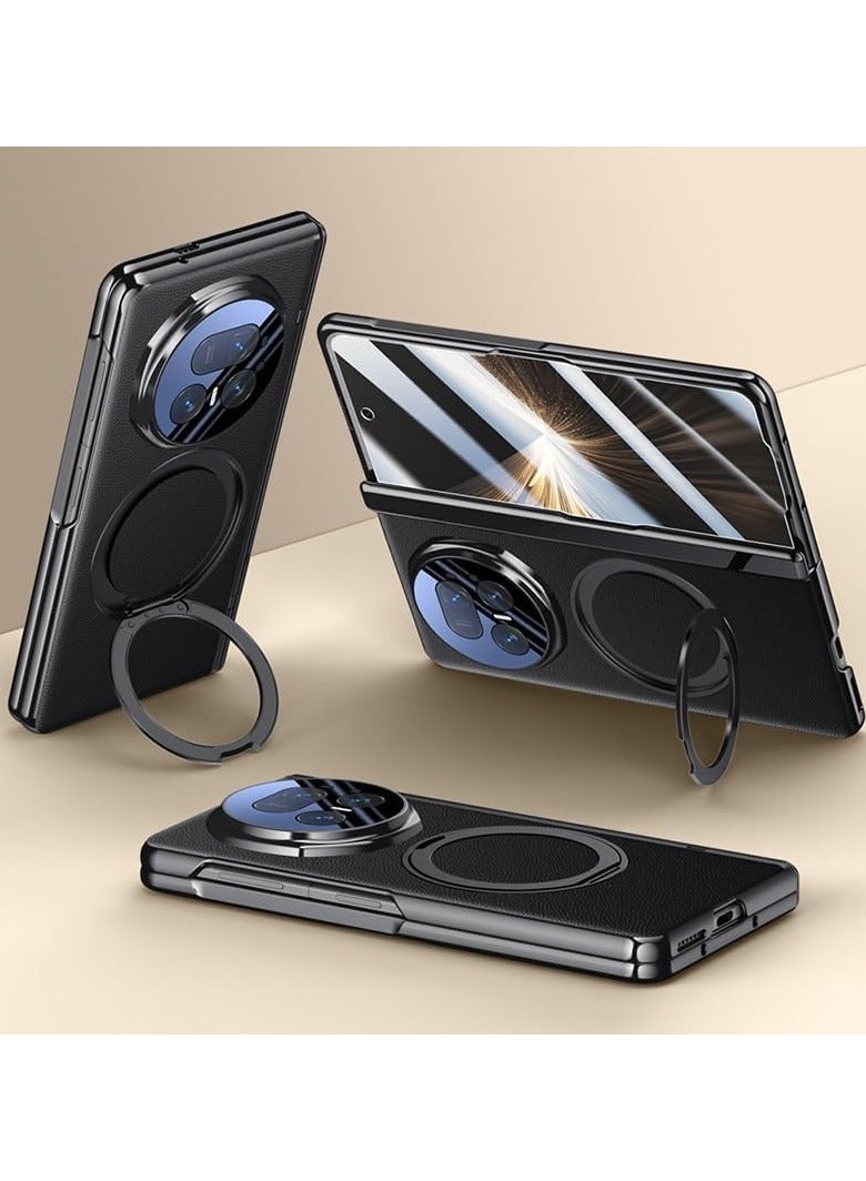 Honor Magic V5 5G Magnetic Case [Built-in Screen Protector] [Wireless Charging] [Built-in Camera Protector] Leather Case 360° Rotatable Stand