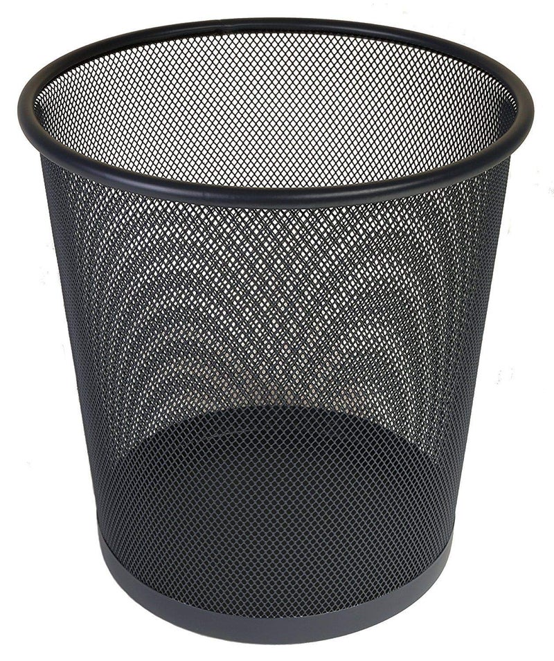 divinezon divinezon Metal Mesh Waste Basket Round Cover Less Trash 235 x 265 x 190 mm Black  - Image 1