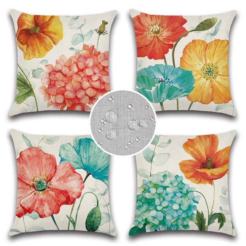 JOJOGOGO JOJOGOGO Summer Outdoor Pillow Covers 18x18 Waterproof Set of 4 Hydrangea and Lotus Floral Outdoor Throw Pillows Summer Outdoor Decor for Garden Patio Furniture and Porch  - Image 2