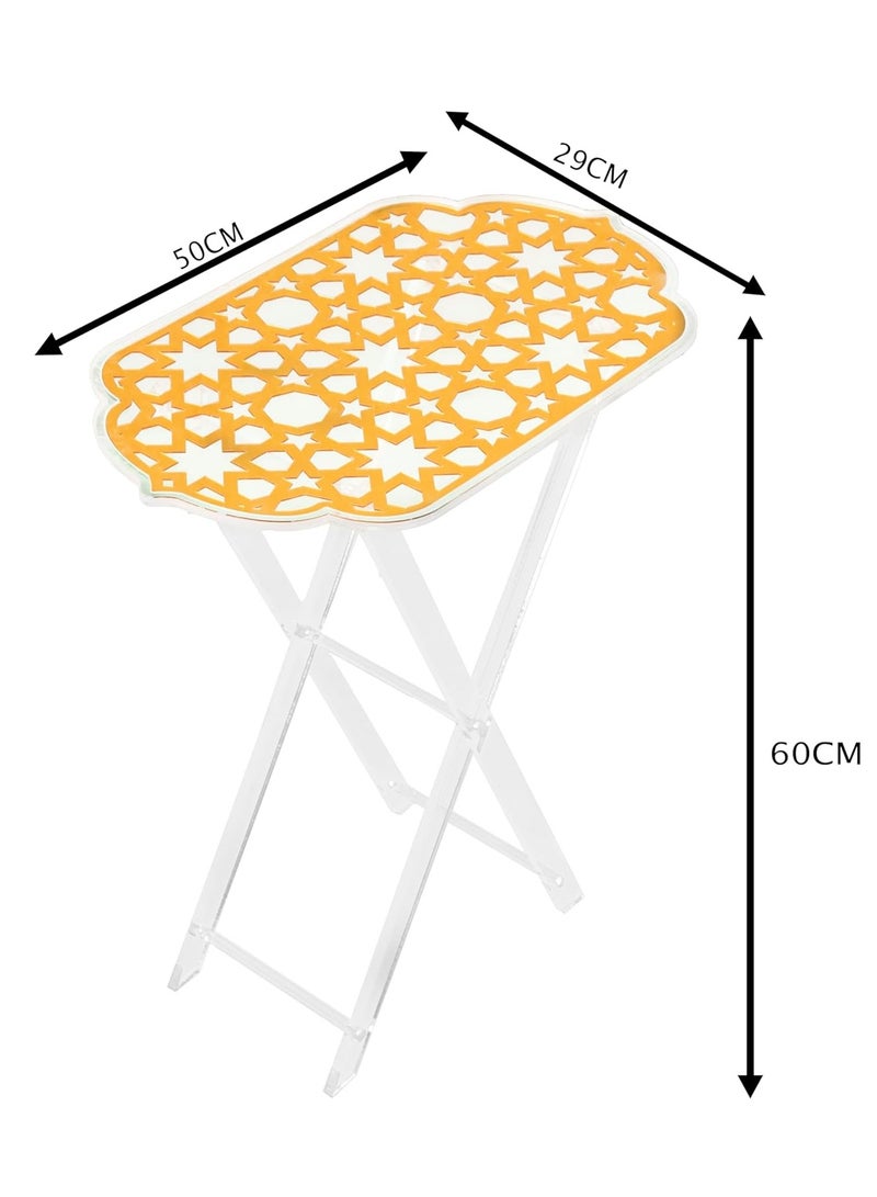 LAMSIT IBDAA Acrylic Folding Tray Table | Rectangle Foldable Table | Patio Table | Foldable Table for Balcony | Portable Table (Golden) - Image 2