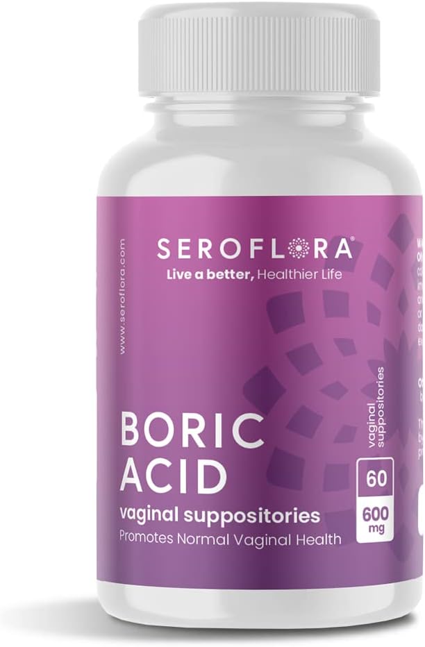 Boric Acid Vaginal Suppositories - Promotes Vaginal pH Balance and Odor Control with USP Medical Grade Fine Powder, Easy Dissolve, Made in USA -600 mg 60 Count