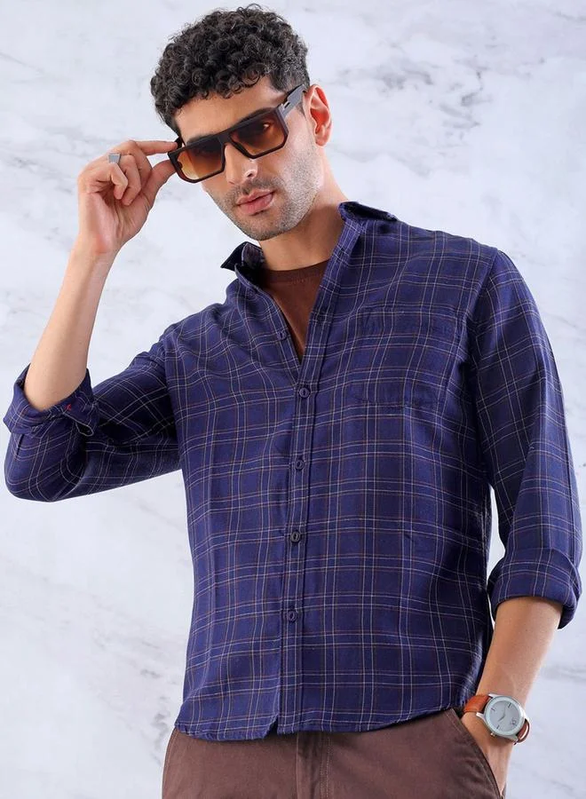 Take Two Men Blue Slim Fit Checkered Casual Shirt By HardSoda