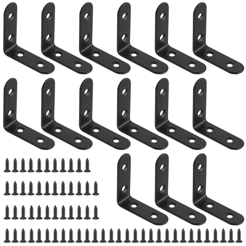 Glarks 15 Set 50mm Black L Bracket Right Angle Corner Brace Joint Fastener for Wood Chair Bookshelf Board Window Furniture Cabinet 50x50x2mm - Image 2