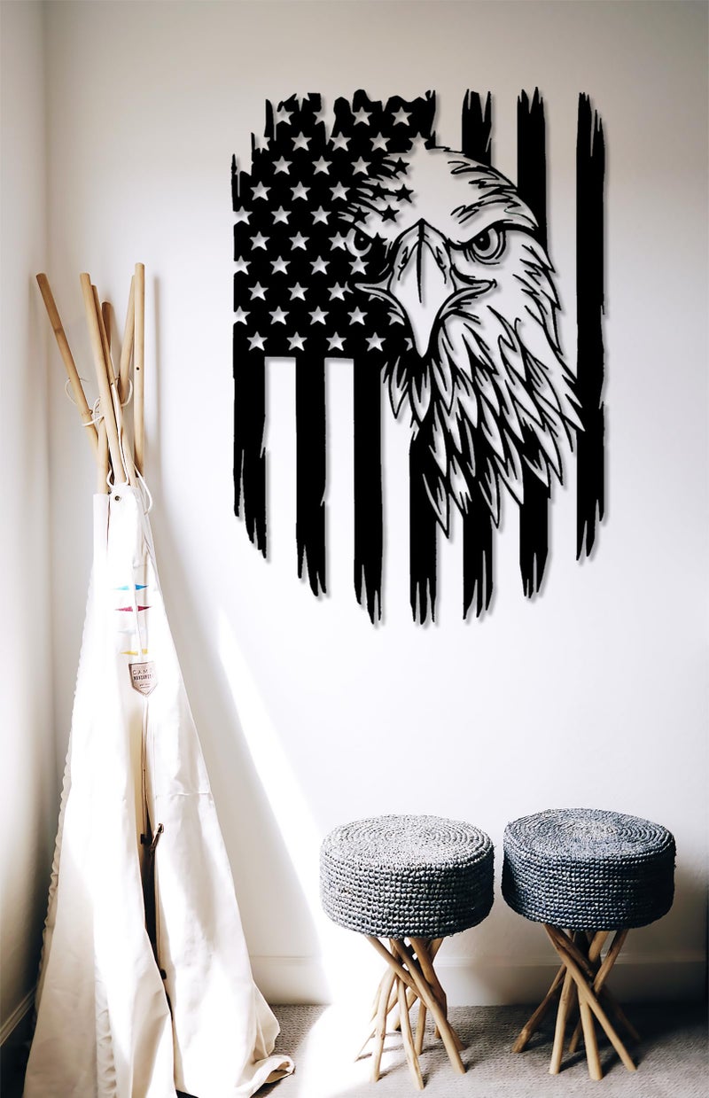 Benziso American Eagle Metal Wall Art American Flag Wall Decor Eagle Wall Signs Fourth of July Independence Day Decorations Metal Wall Decor For Home Office Living Room Indoor Outdoor ( Black 11.2 x 16.6 In ) - Image 4