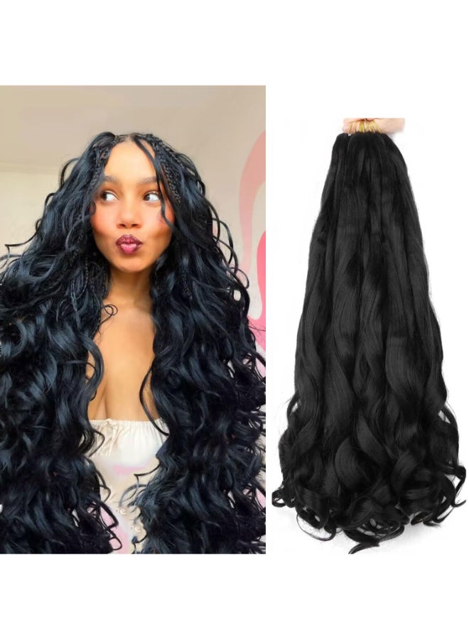 LMZIM French Curl Braiding Hair 24 Inch Loose Wavy Braiding Hair Pre stretched 8 Pack Black Bouncy Braiding Hair French Curls Crochet Hair for Black Women Synthetic Hair Extensions 1b - Image 2