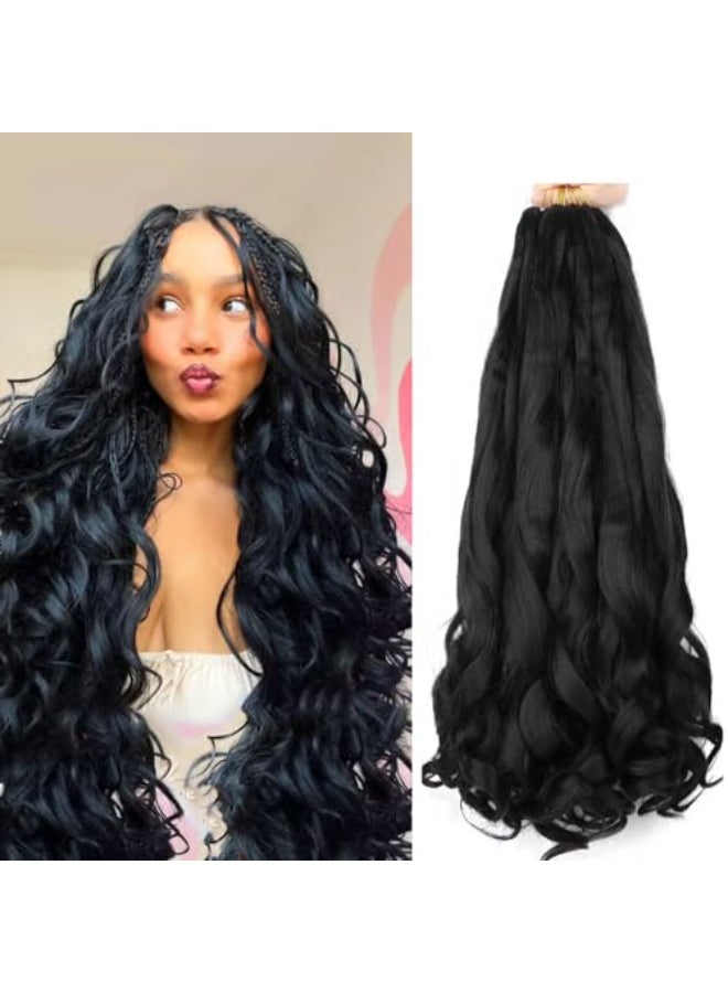 LMZIM French Curl Braiding Hair 24 Inch Loose Wavy Braiding Hair Pre stretched 8 Pack Black Bouncy Braiding Hair French Curls Crochet Hair for Black Women Synthetic Hair Extensions 1b - Image 1