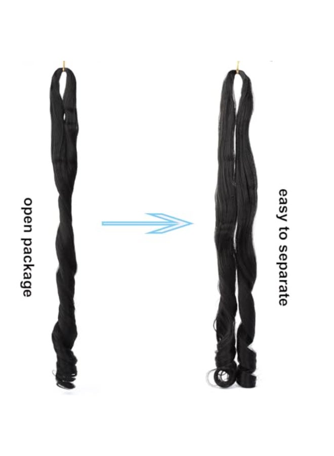 LMZIM French Curl Braiding Hair 24 Inch Loose Wavy Braiding Hair Pre stretched 8 Pack Black Bouncy Braiding Hair French Curls Crochet Hair for Black Women Synthetic Hair Extensions 1b - Image 3