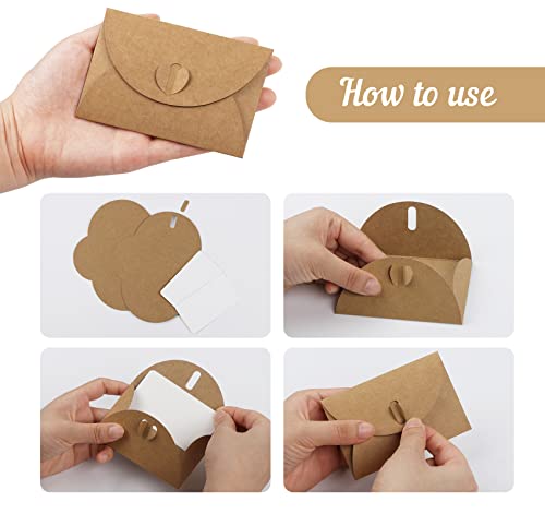 ABSOFINE 25 Pcs Mini Envelopes with Heart Clasp, Mini Cute Kraft Paper Envelopes Gift Card Holders, Small Envelope with Blank Cards for Business Cards, Weddings Favors, Greeting Cards (4.1 x 2.8 inch) - Image 3