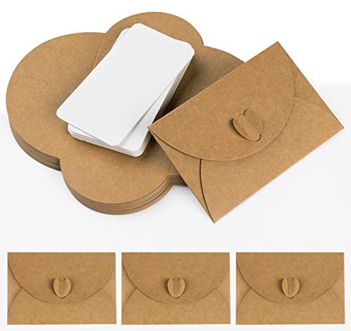 ABSOFINE 25 Pcs Mini Envelopes with Heart Clasp, Mini Cute Kraft Paper Envelopes Gift Card Holders, Small Envelope with Blank Cards for Business Cards, Weddings Favors, Greeting Cards (4.1 x 2.8 inch) - Image 1
