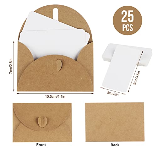 ABSOFINE 25 Pcs Mini Envelopes with Heart Clasp, Mini Cute Kraft Paper Envelopes Gift Card Holders, Small Envelope with Blank Cards for Business Cards, Weddings Favors, Greeting Cards (4.1 x 2.8 inch) - Image 2