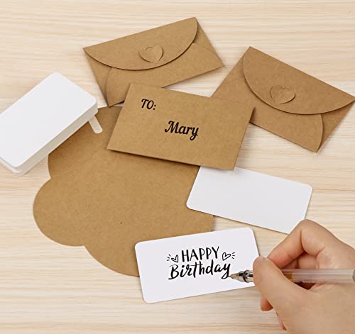 ABSOFINE 25 Pcs Mini Envelopes with Heart Clasp, Mini Cute Kraft Paper Envelopes Gift Card Holders, Small Envelope with Blank Cards for Business Cards, Weddings Favors, Greeting Cards (4.1 x 2.8 inch) - Image 4