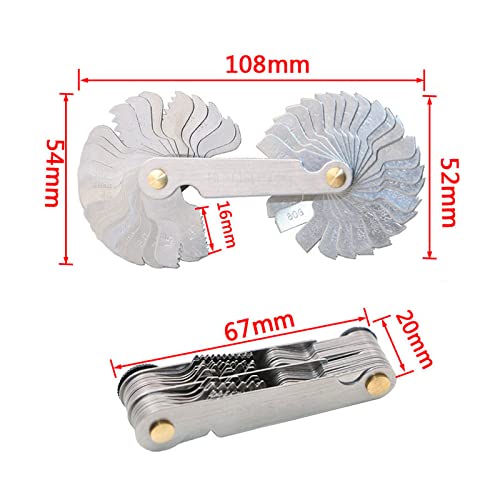 Walfront 52pcs Thread Pitch Gauge Stainless Steel Screw Pitch Measuring Tool Screw Thread Pitch Cutting Gauge Tool Multi Purpose (Metric&British Whitworth(52pcs)) - Image 2