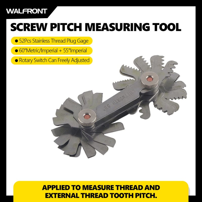 Walfront 52pcs Thread Pitch Gauge Stainless Steel Screw Pitch Measuring Tool Screw Thread Pitch Cutting Gauge Tool Multi Purpose (Metric&British Whitworth(52pcs)) - Image 3