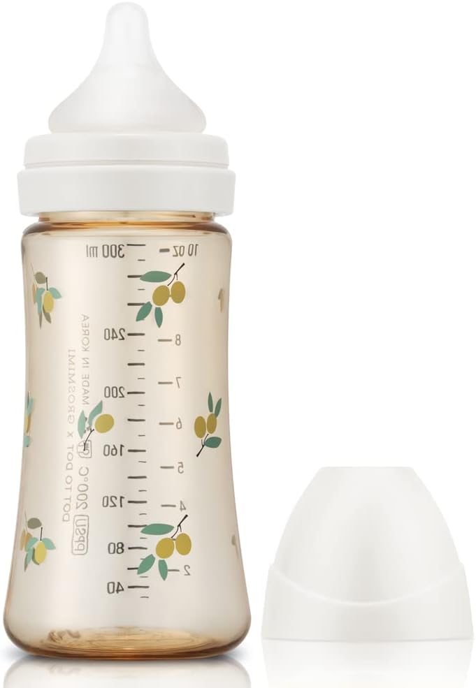 Grosmimi PPSU Baby Bottle, BPA Free (10oz Olive_White) - Image 1