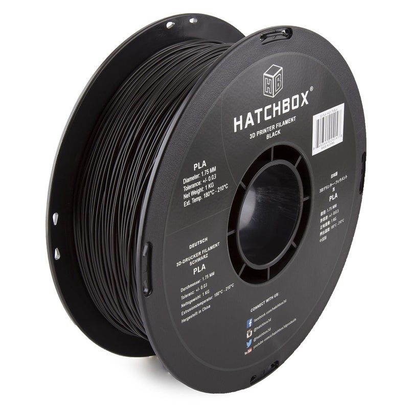 HATCHBOX 1.75mm Black PLA 3D Printer Filament, 1 KG Spool, Dimensional Accuracy +/- 0.03 mm, 3D Printing Filament - Image 1