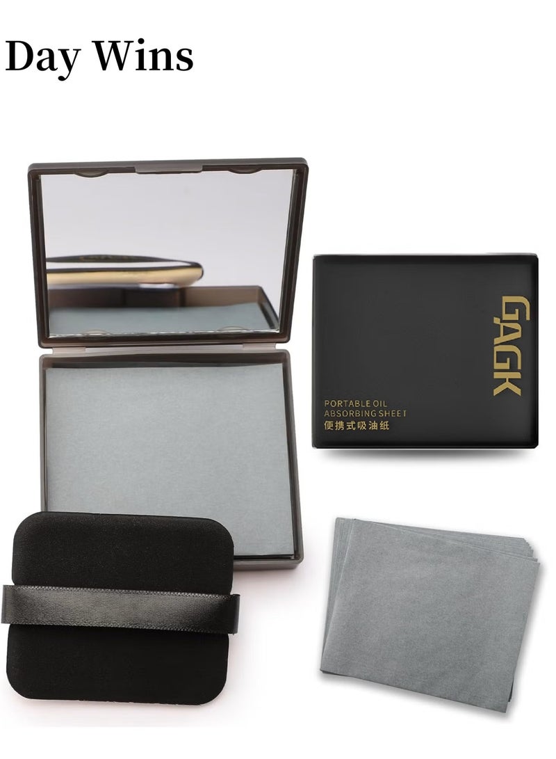 Day Wins Oil Blotting Sheets for Face with Mirror and Puff (200 Sheets), Bamboo Charcoal Oil Absorbing Paper for Oily Skin – Natural Oil Control, Makeup Friendly, Travel Size for Excess Oil Absorption  - Image 1