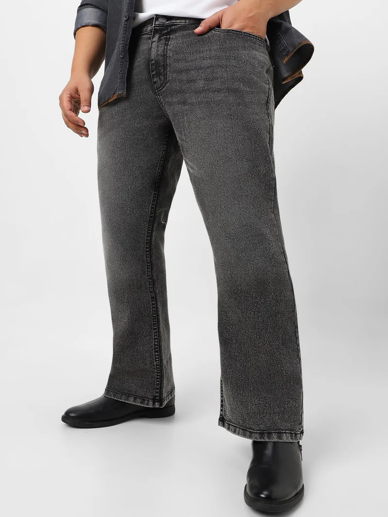 Urbano Plus Men's Black Washed Bootcut Jeans Stretchable