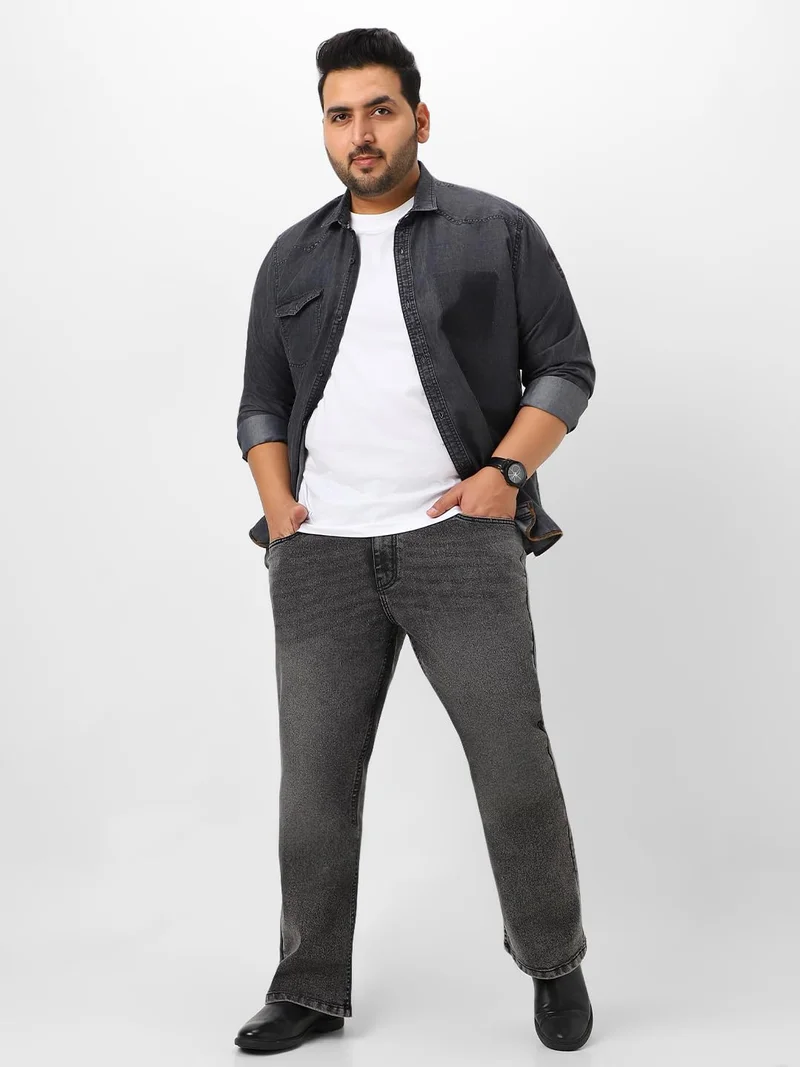 Urbano Fashion  Urbano Plus Men's Black Washed Bootcut Jeans Stretchable  | Best Price UAE