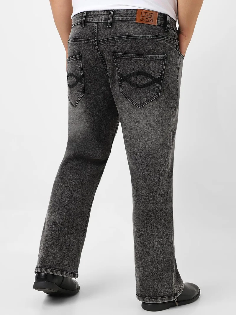 Urbano Fashion  Urbano Plus Men's Black Washed Bootcut Jeans Stretchable  | Best Price UAE