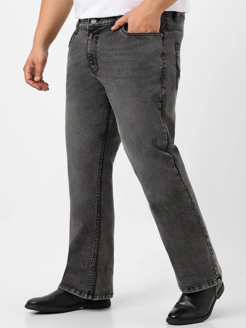 Urbano Fashion  Urbano Plus Men's Black Washed Bootcut Jeans Stretchable  | Best Price UAE