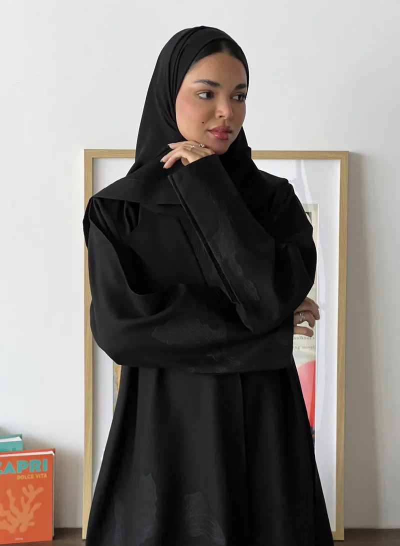 Lusin Abaya Black Blazer Abaya with Elegant Black Embroidery on Hem and Sleeves
