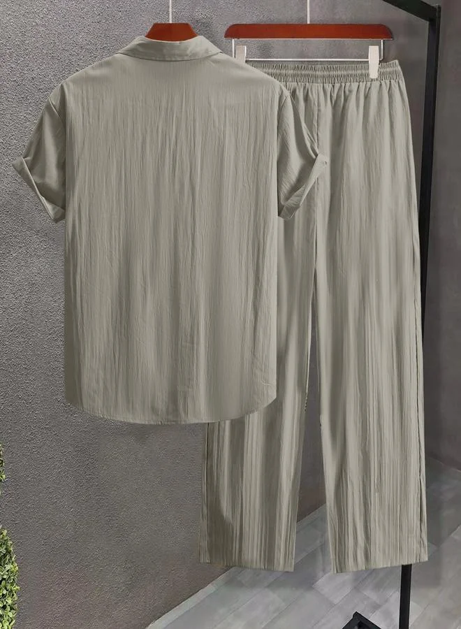 تايك تو Men Plus Size Textured Shirt and Pants Co-ord Set