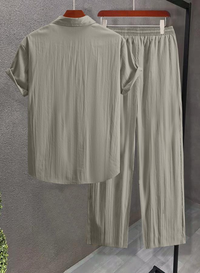 Take Two Men Plus Size Textured Shirt and Pants Co-ord Set - Image 2