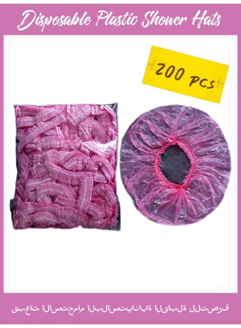200-Piece Disposable Plastic Shower Hats Hair Women Waterproof Spa Salon Hotel Hair Dye Elastic Shower Hats Bathroom(Pink) - Image 1