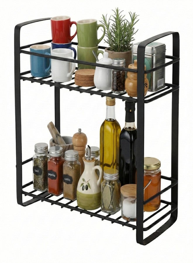 VK15 COLLECTION Stainless Steel 2 Tier Kitchen Rack | Countertop Storage Shelf Stand for Spice Rack, Jars, Oil Bottles, Bathroom Toiletries | Multipurpose Space Saving Storage Rack (Black, 32x13x29 CM) - Image 1