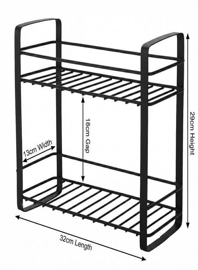 VK15 COLLECTION Stainless Steel 2 Tier Kitchen Rack | Countertop Storage Shelf Stand for Spice Rack, Jars, Oil Bottles, Bathroom Toiletries | Multipurpose Space Saving Storage Rack (Black, 32x13x29 CM) - Image 4