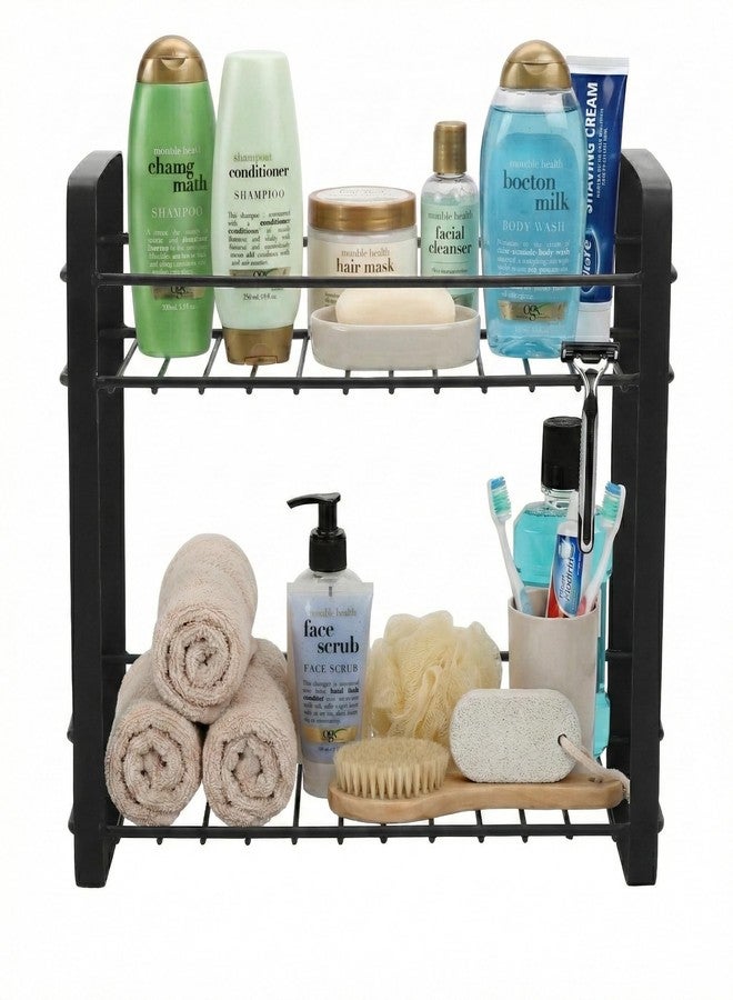 VK15 COLLECTION Stainless Steel 2 Tier Kitchen Rack | Countertop Storage Shelf Stand for Spice Rack, Jars, Oil Bottles, Bathroom Toiletries | Multipurpose Space Saving Storage Rack (Black, 32x13x29 CM) - Image 3