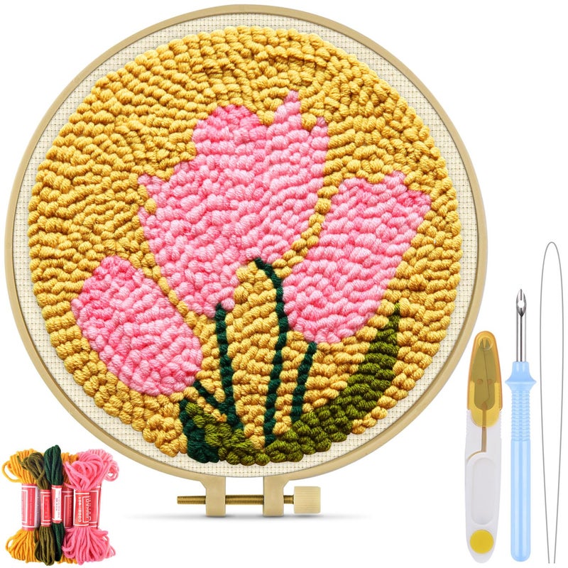 TINDTOP Punch Needle Embroidery Kits, Tulip Punch Needle Kits for Adults Beginner, Tool with Punch Needle Fabric, Hoops, Yarns and Sewing Needles - Image 1
