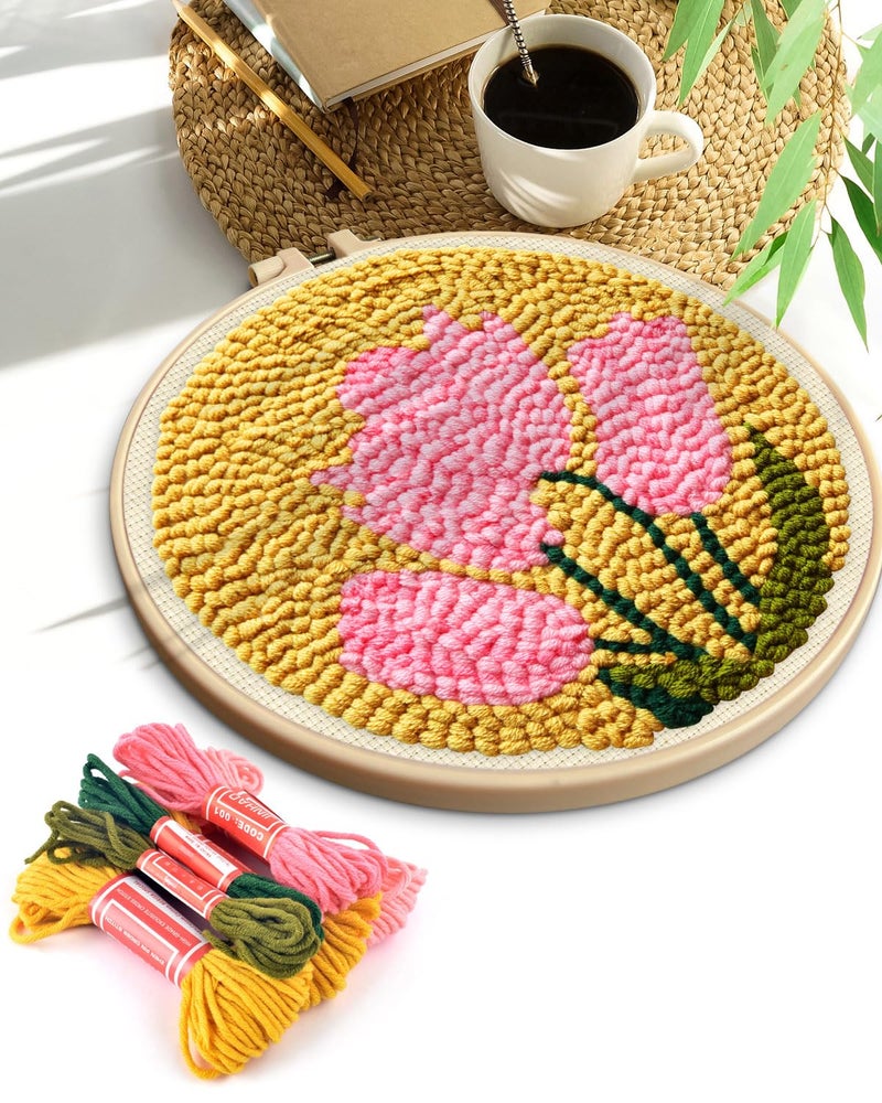 TINDTOP Punch Needle Embroidery Kits, Tulip Punch Needle Kits for Adults Beginner, Tool with Punch Needle Fabric, Hoops, Yarns and Sewing Needles - Image 5