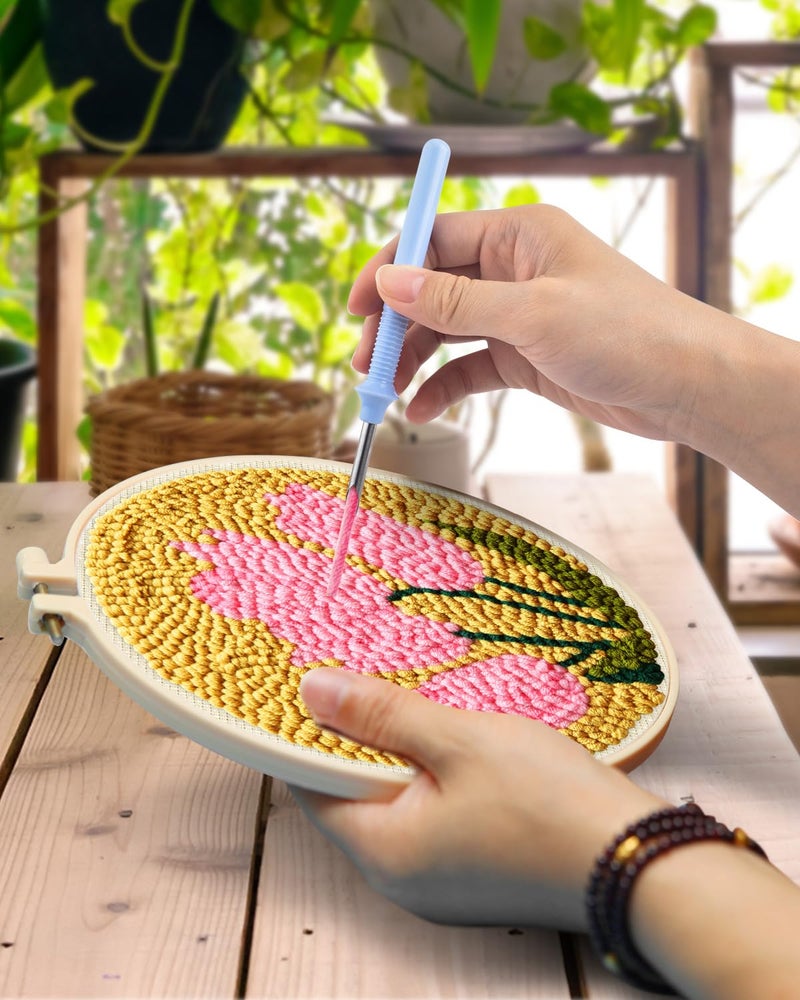 TINDTOP Punch Needle Embroidery Kits, Tulip Punch Needle Kits for Adults Beginner, Tool with Punch Needle Fabric, Hoops, Yarns and Sewing Needles - Image 4
