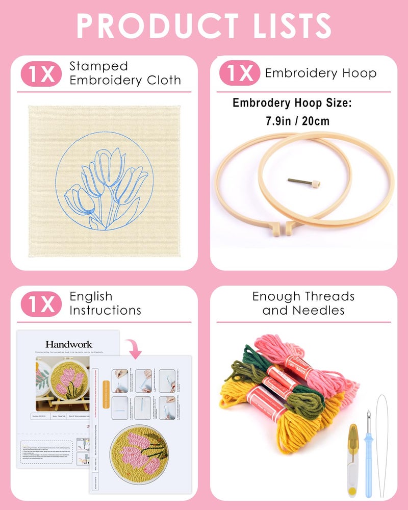 TINDTOP Punch Needle Embroidery Kits, Tulip Punch Needle Kits for Adults Beginner, Tool with Punch Needle Fabric, Hoops, Yarns and Sewing Needles - Image 3