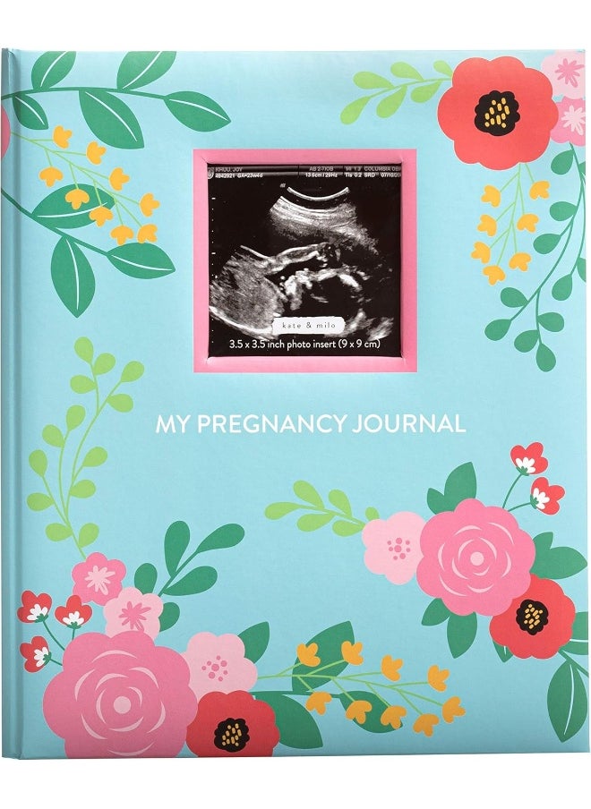 Kate & Milo Kate & Milo Floral Journal, Keepsake Pregnancy Memory Book with Sonogram Photo, First Through Third Trimester Pregnancy Milestone Tracker, Teal Floral  - Image 1