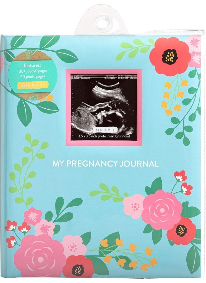 Kate & Milo Kate & Milo Floral Journal, Keepsake Pregnancy Memory Book with Sonogram Photo, First Through Third Trimester Pregnancy Milestone Tracker, Teal Floral  - Image 4