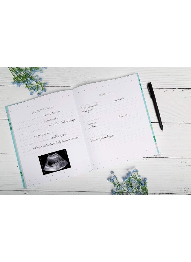 Kate & Milo Kate & Milo Floral Journal, Keepsake Pregnancy Memory Book with Sonogram Photo, First Through Third Trimester Pregnancy Milestone Tracker, Teal Floral  - Image 2