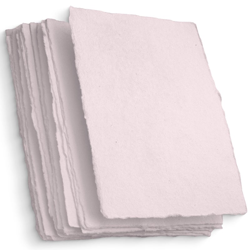Wanderings A5 Handmade Deckled Edge Cotton Paper - Cold Pressed Texture - Paint, Watercolor, Writing, Printer - Cards, Invitations, Menus, Arts and Crafts. 50 Pack Pink 150gsm - 5.8" x 8.3" - Image 5
