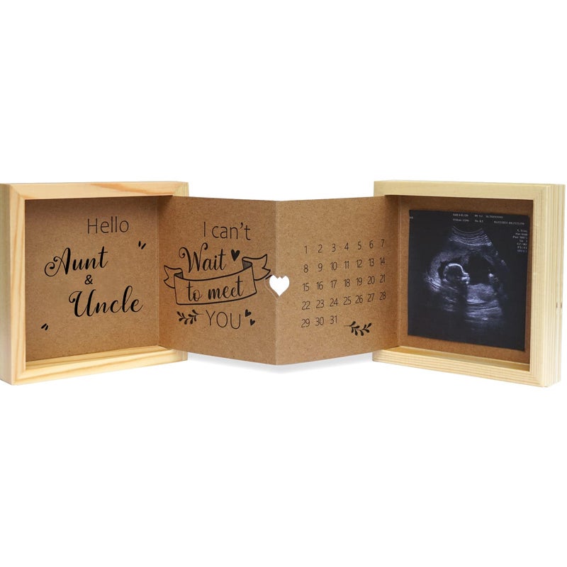 HAMUIERS Pregnancy Announcement for Aunt and Uncle Baby Announcement Ideas Ultrasound Picture Frame Wooden Keepsake Box