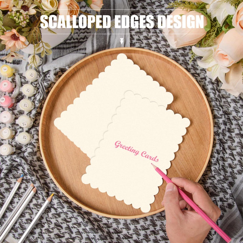 MixTeach 100 Pcs Scalloped Cardstocks 5" x 7" Rectangle Scalloped Edges Cardstock Paper Thick Card Stock Printer Paper for Cards Making, Crafts, Scrapbook, Invitations, Drawing, Printing (Off White) - Image 4