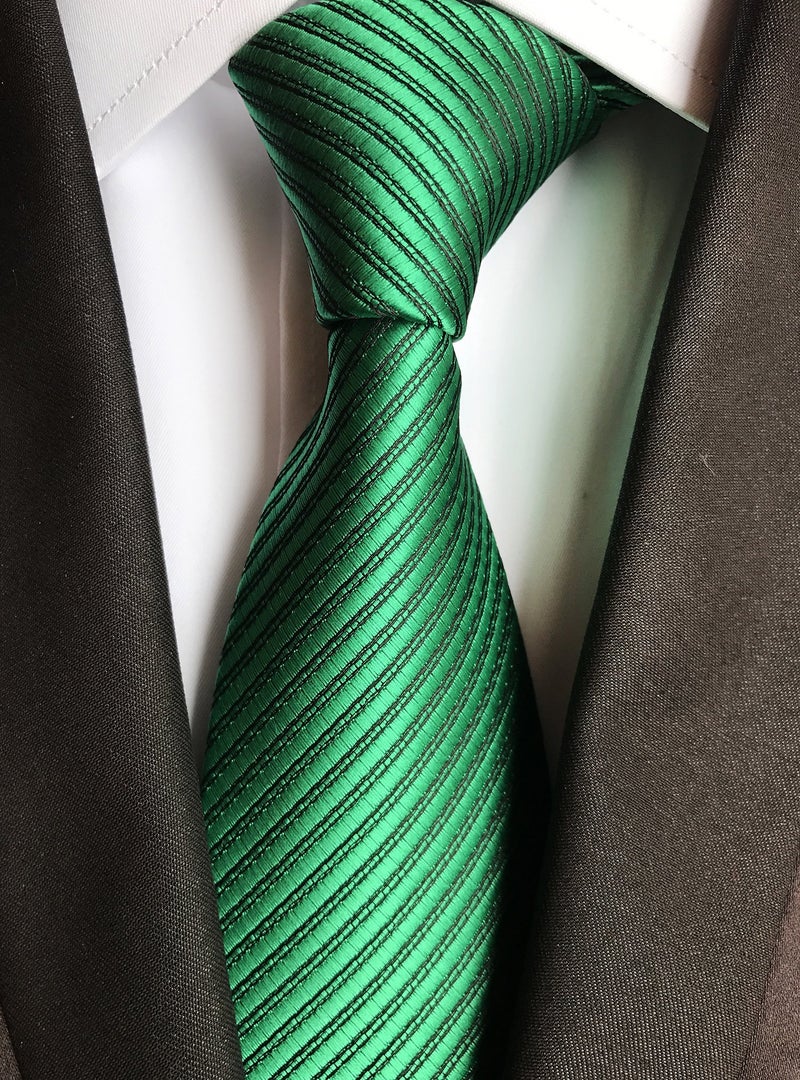 Elfeves Men's Slim Dark Green Woven Polyester Ties Casual Party Wedding Neckties - Image 2