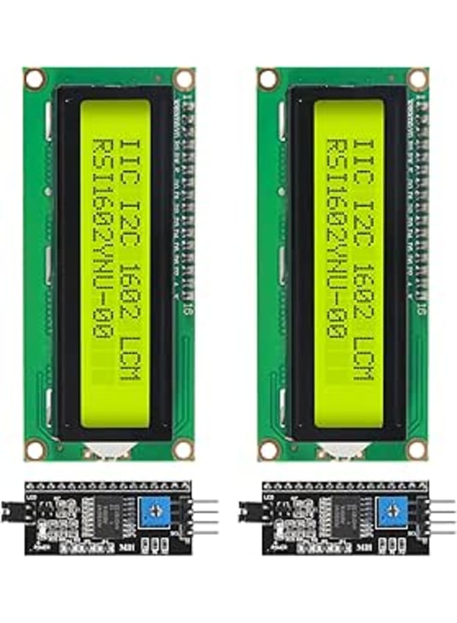 DORHEA درع وحدة LCD من DORHEA قطعتين 1602 16x2 بإضاءة خلفية صفراء وخضراء مع واجهة تسلسلية لبرنامج تشغيل IIC I2C وشاشة وحدة LCD