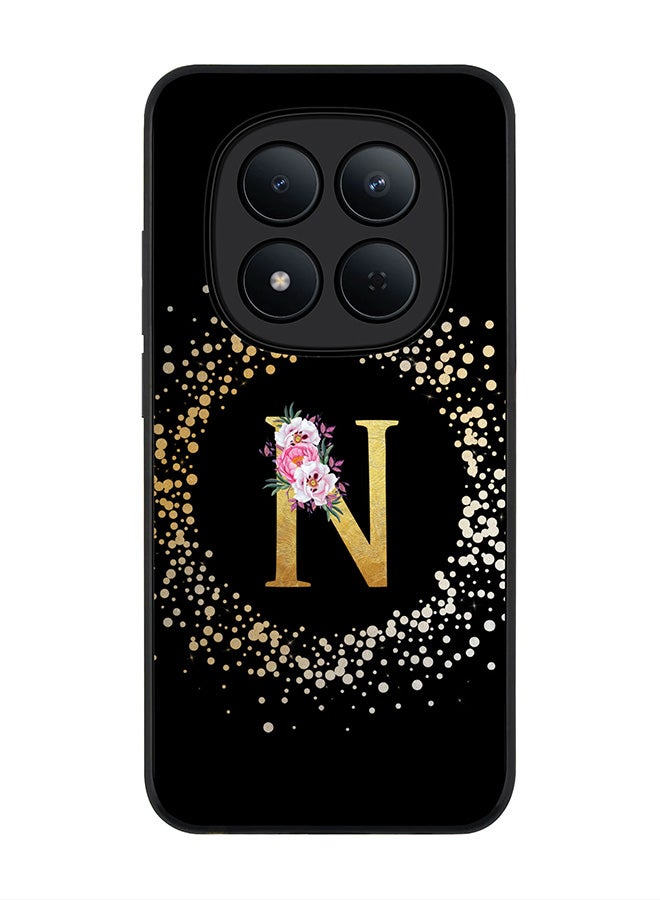 For Xiaomi Redmi Note 15 Pro 5G Case,Slim fit Camera Protection, Shockproof Thin Phone cover  - Custom Monogram Floral - N ( Black )