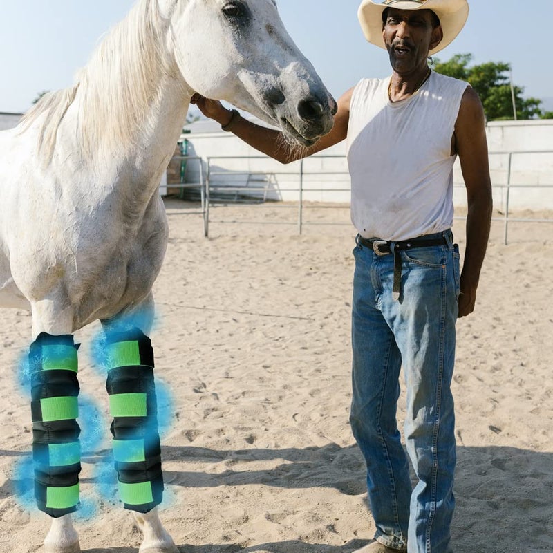 WORLD-BIO Horse Leg Ice Packs Cooling Wrap for Horse Injuries, Set of 2 Professional Cold Therapy Pack with Flexible Straps for Hock, Ankle, Knee, Ice Boots Horse Wrap 16.9'' x 16.1'', Black & Green - Image 4