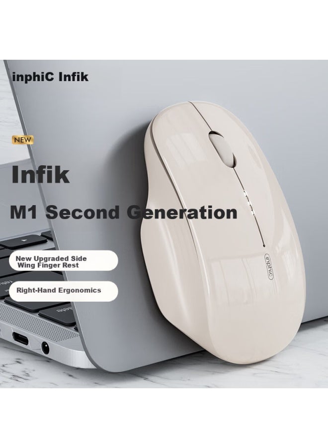 Inphic M1 Second Generation Rechargeable Wireless Mouse Silent Office Asymmetric Ergonomic Grip Battery Display Universal For Laptop 2.4g Wireless White Apricot - Image 1