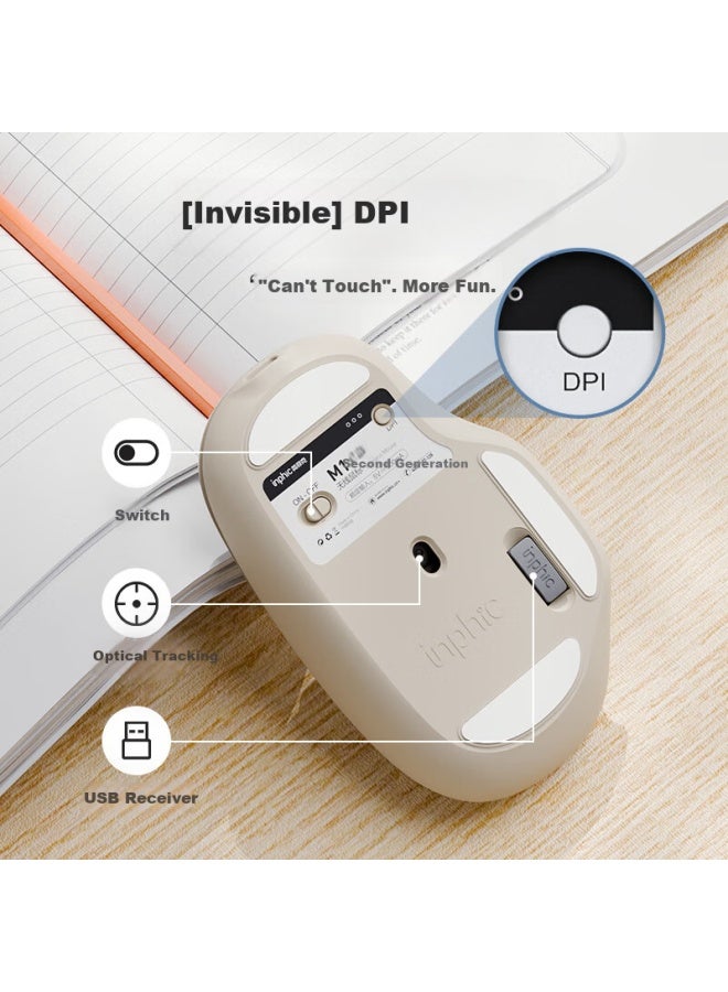 Inphic M1 Second Generation Rechargeable Wireless Mouse Silent Office Asymmetric Ergonomic Grip Battery Display Universal For Laptop 2.4g Wireless White Apricot - Image 4