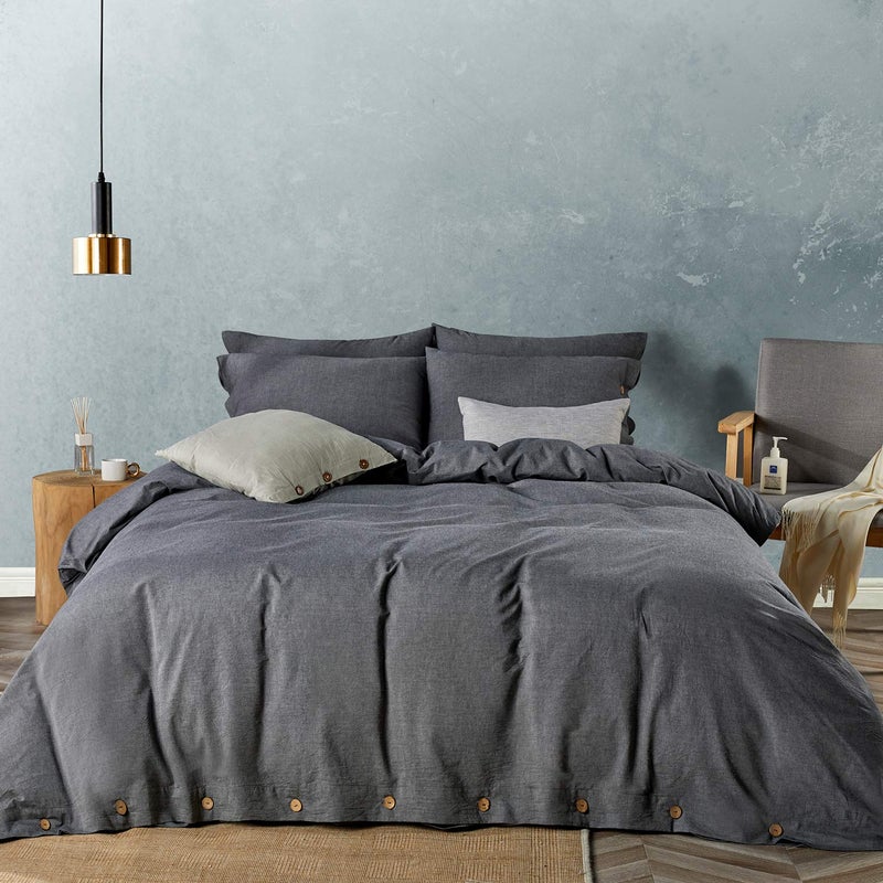 JELLYMONI Cotton Duvet Cover Queen Size  Black Comforter Cover with Button 100 Washed Cotton 3PCS Breathable Soft Solid Bedding Set Duvet Cover 9090in  2 Pillowcases NO Comforter