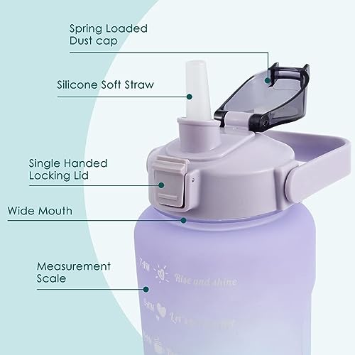 JUGTE Plastic Motivational Water Bottle With Time & Capacity Marker Leakproof Unbreakable Water Bottle For Gym Office Set Of 3 Daily Tracking Time Marks (Purple), 2 Liters - Image 4