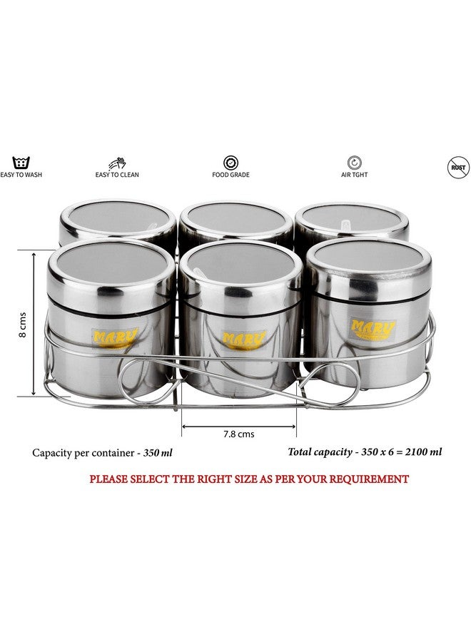 MARU حاوية ماسالا من الفولاذ المقاوم للصدأ مارُو للمطبخ، منظم متعدد الاستخدامات مع حامل سلكي ومجموعة 6 ملاعق، صندوق تخزين التوابل، حلول تخزين متينة للمطبخ للتوابل والضروريات 350 مل لكل منها - Image 2